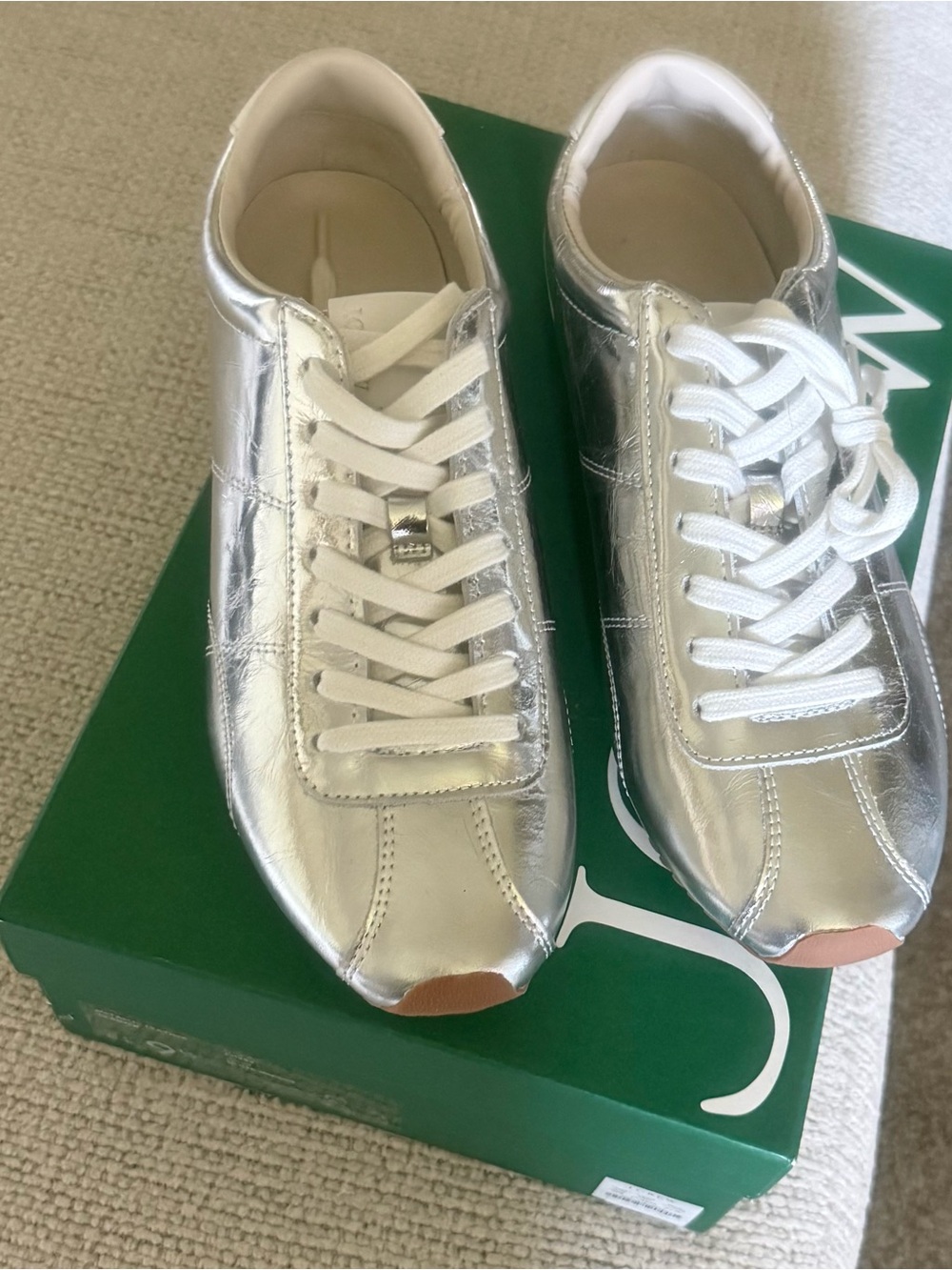 NWT J Crew Women’s Metallic Silver Lace-Up Leather Sneakers